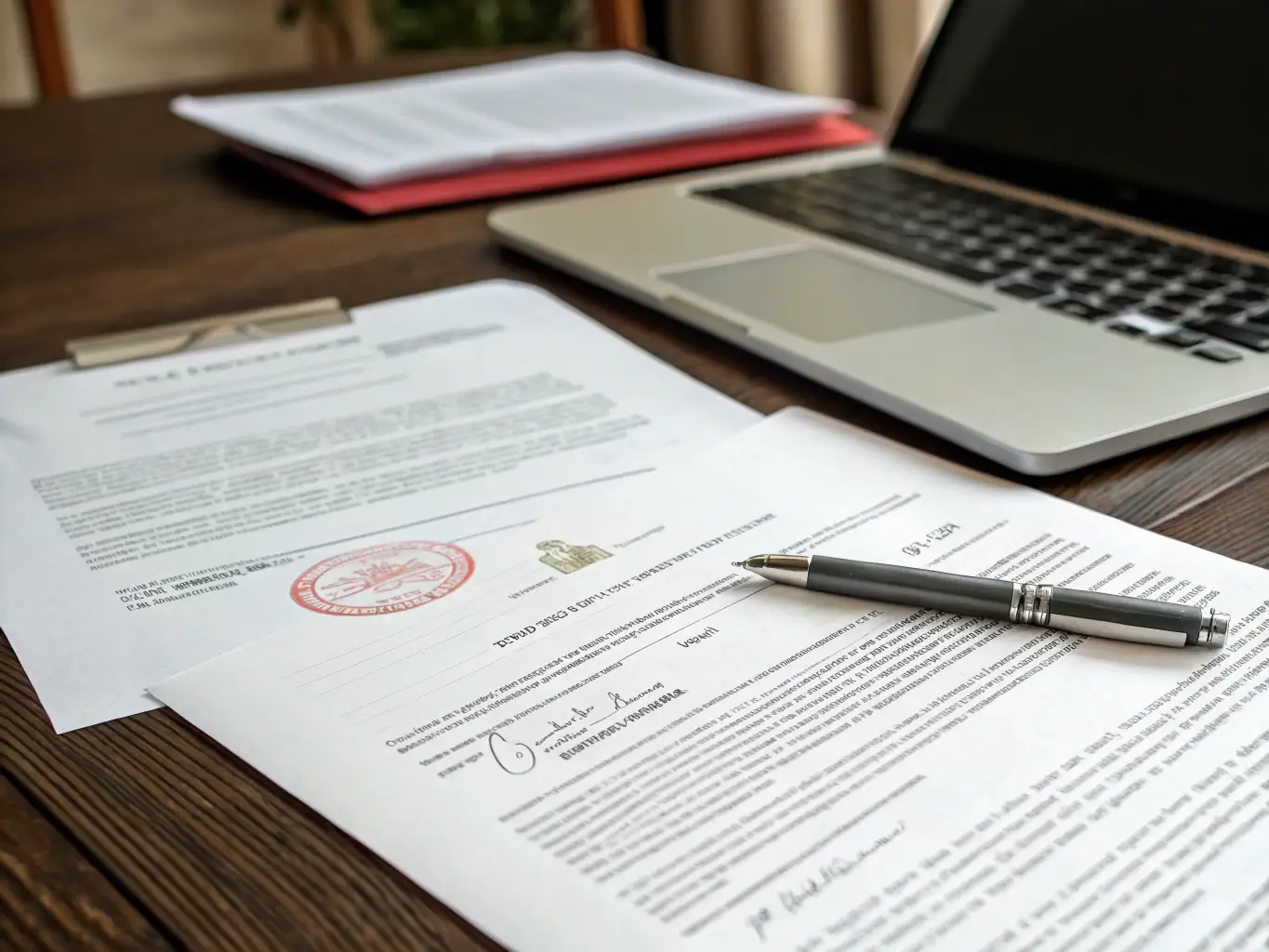 A close-up image of legal documents related to civil law, highlighting contracts and claims, symbolizing thoroughness and attention to detail.