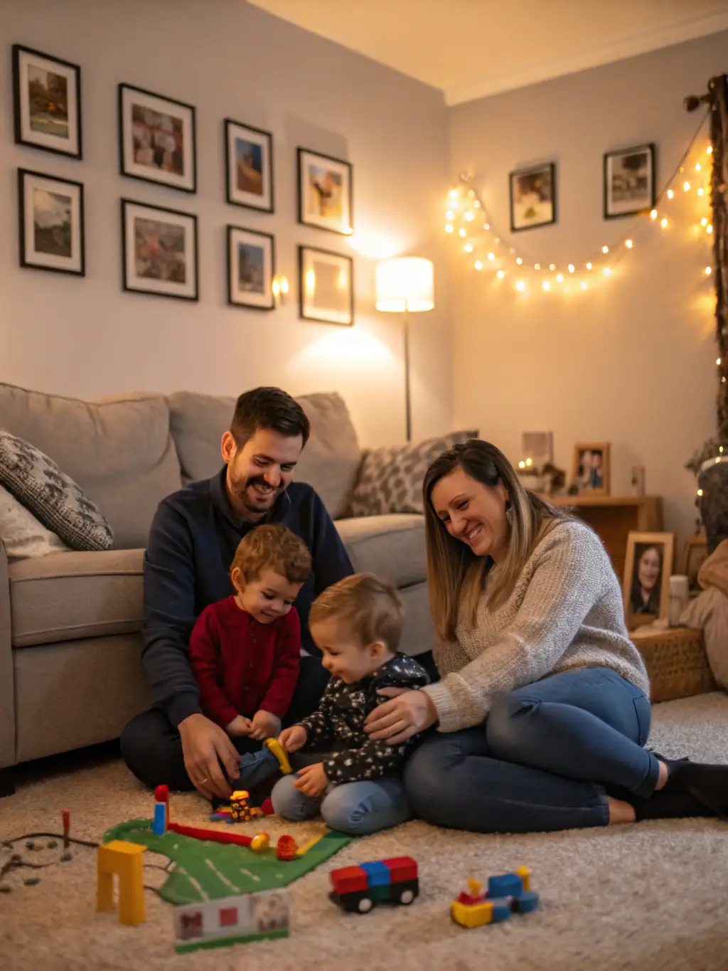 A close-up shot of a happy family, subtly suggesting legal assistance in family matters, set in a bright and welcoming office environment.